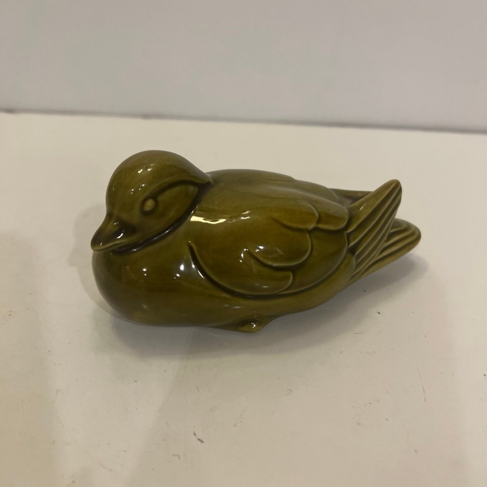 Vintage Hand Crafted Glazed Ceramic Green Duck Figurine,Decor